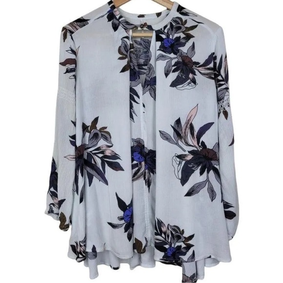 Free People Women's Floral Tree Swing Tunic Top / Mini Dress Sz M long sleeves - Picture 4 of 11